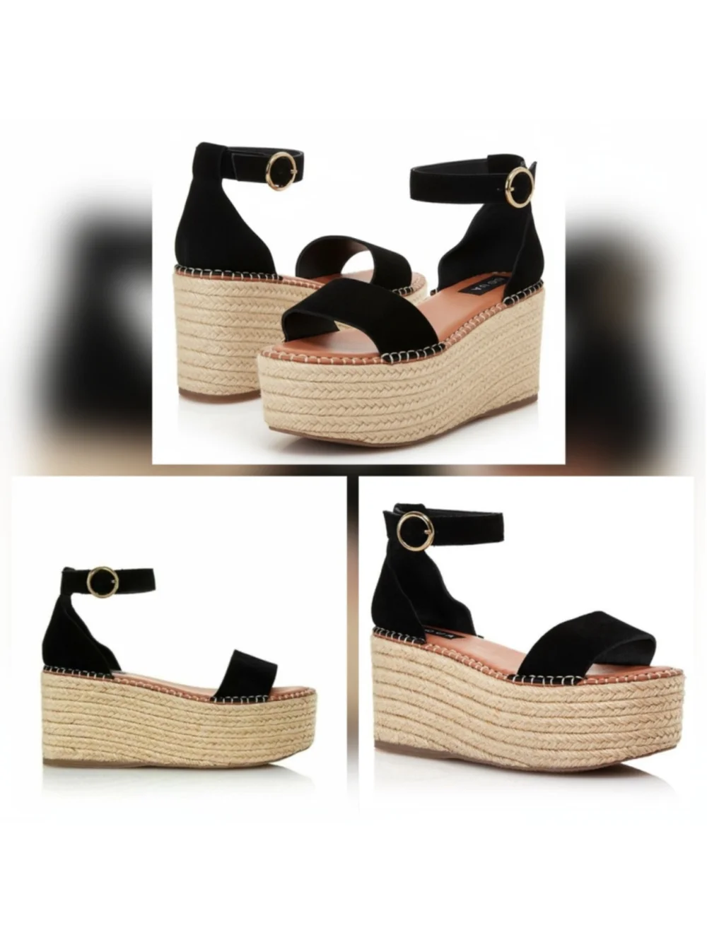Aqua Ria SUEDE LEATHER Macrame Chunky Espadrille Platform Sandal BLACK 9.5 M